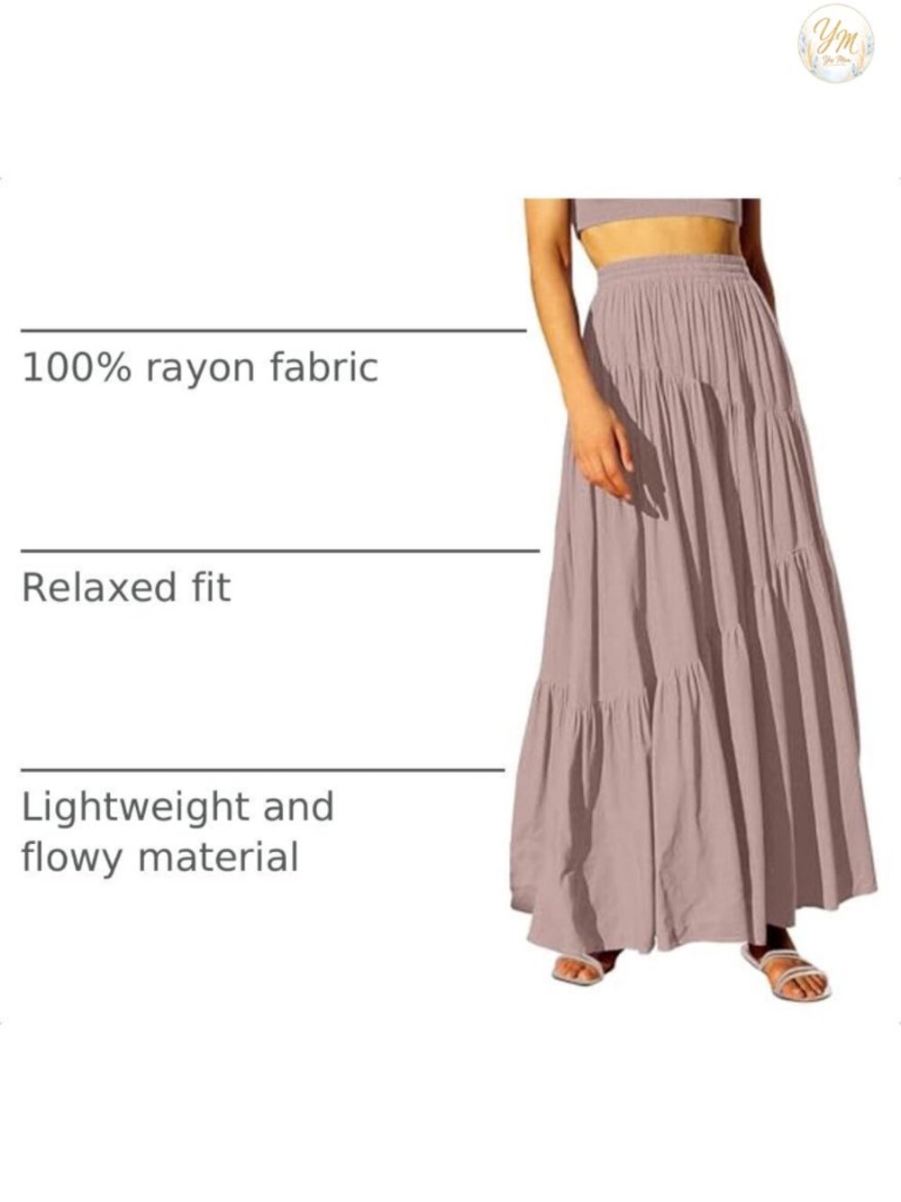 Women's Boho Flowy Maxi Skirt with Pockets 100% Rayon Summer - Picture 3 of 6